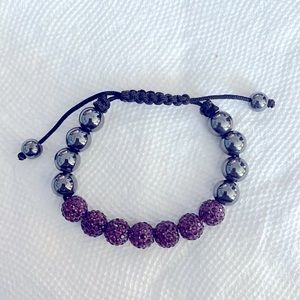 Pewter and purple rhinestone beaded bracelet